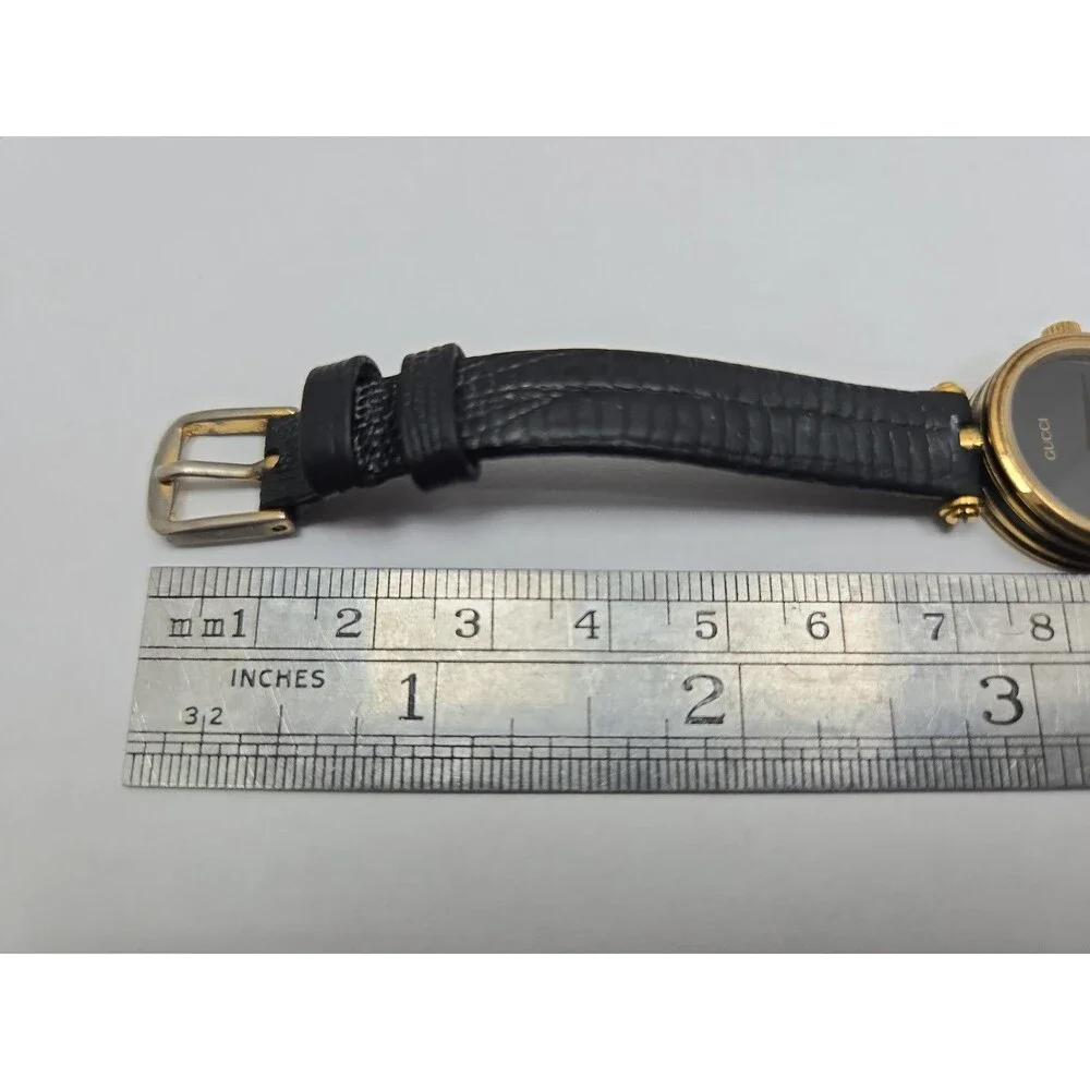 Vintage Gucci Womens Stack Gold Plated Black Dial Quartz Swiss Watch New Battery